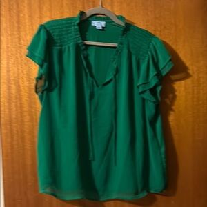 CeCe Green Smocked Flutter Sleeve Blouse